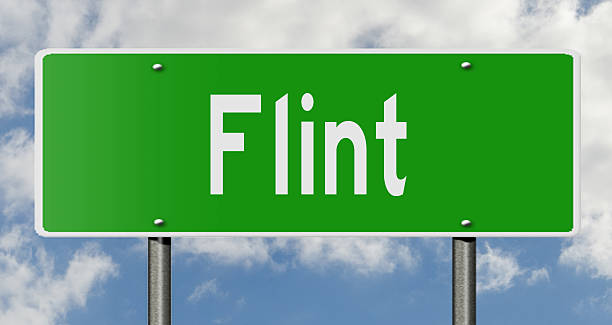 Flint highway sign Green highway sign for Michigan city of Flint flint michigan stock pictures, royalty-free photos & images