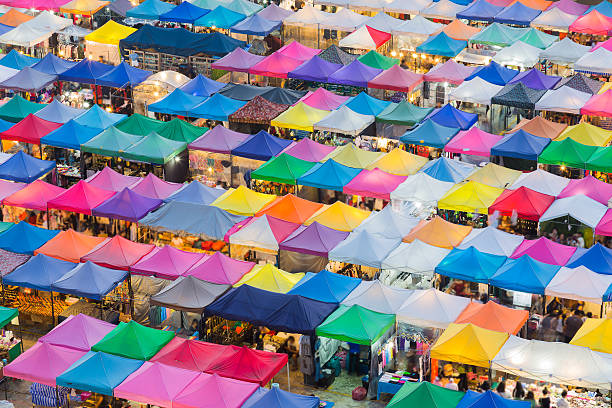 istock Multiple colour roof top of Weekend market 511373588