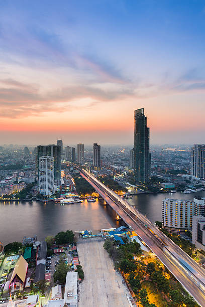 istock Aerial view city with main bridge across river 511375042