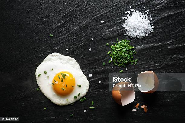 Breakfast Fried Egg On A Slate Stock Photo - Download Image Now - Fried Egg, Animal Egg, Backgrounds