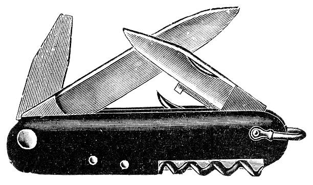 pocket knife illustration was published in 1895 "lindeman catalogue" survival tools stock illustrations