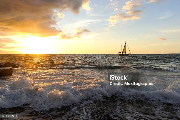 Sailboat Sunset Stock Photo - Download Image Now - Rough, Sea, Backgrounds