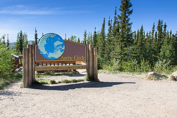 istock Arctic Circle Sign from Dalton Highway in Alaska 511389472