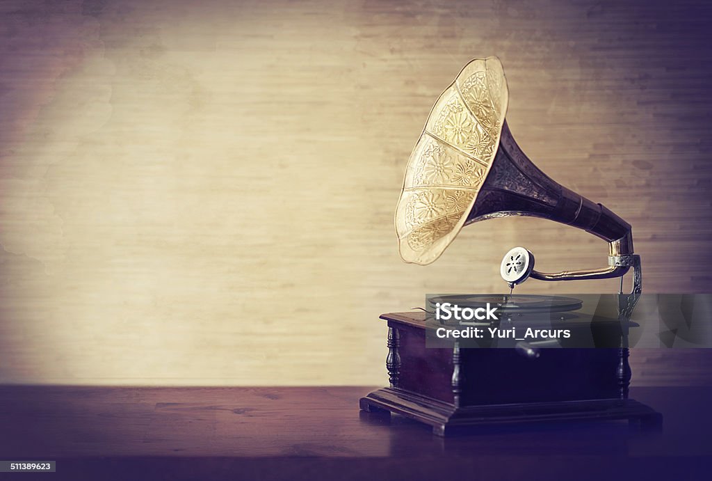 Getting lost in the music of old Vintage style shot of a gramophone Gramophone Stock Photo