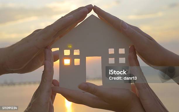 Hands On Cut Out House Diagram Stock Photo - Download Image Now - Hope - Concept, Giving, Home Interior