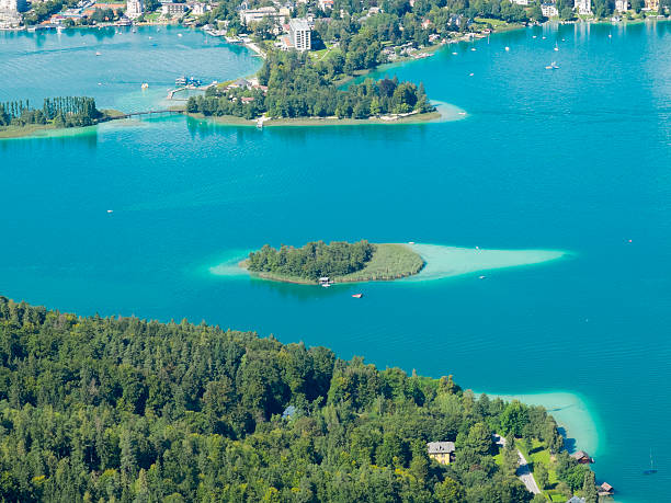 View of Lake Worthersee View of Lake Worthersee pörtschach am wörthersee stock pictures, royalty-free photos & images