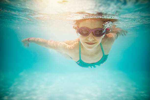 istock Little girl swimming underwater 511391720