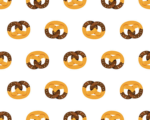 Chocolate pretzel pattern Chocolate covered pretzels seamless pattern on white background. Vector texture. chocolate pretzels stock illustrations