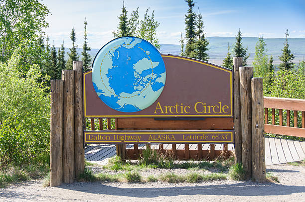 Arctic Circle Sign Close Up Alaska stock photo