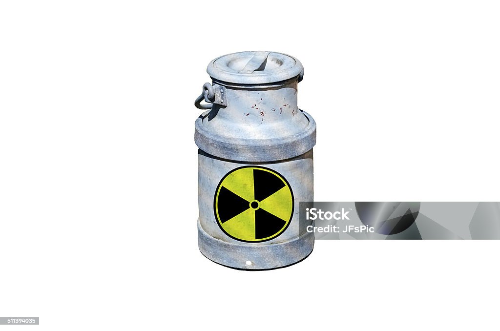 Barrel with nuclear waste barrel of radioactive waste Barrel of radioactive waste, with the warning signs are in the barrel radioactive waste, marked by radiation symbol. Accidents and Disasters Stock Photo