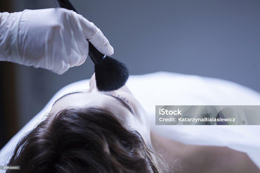 Thanato-cosmetics Worker of funeral service making posthumous cosmetics Make-Up Stock Photo