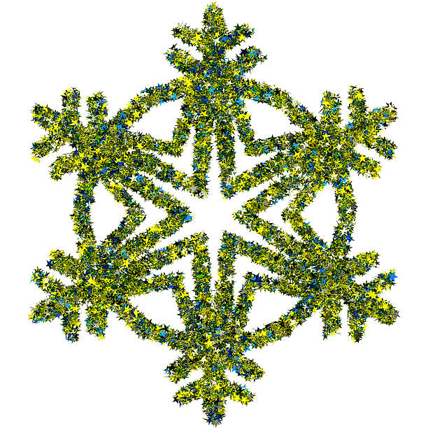 Decorative snowflake made of colored foil stars confetti isolated on white background