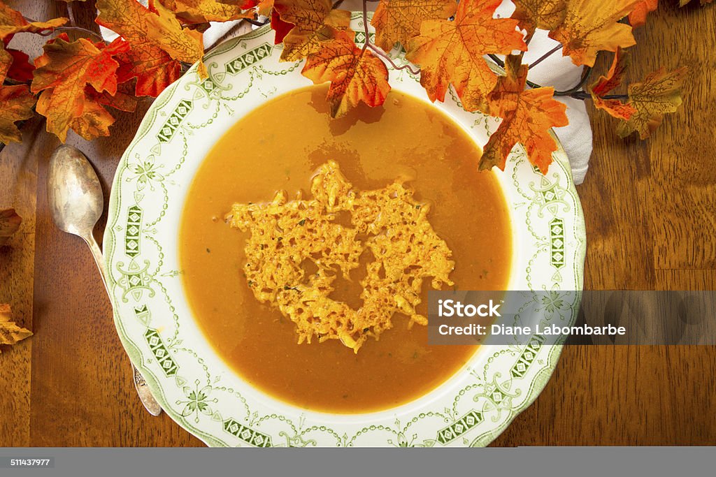 Bowls Of Butternut Squash Soup In A Table Autumn Stock Photo