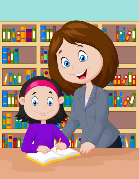 Teacher Cartoon Helping Pupil Studying Stock Illustration - Download Image  Now - Adult, Assistance, Book - iStock
