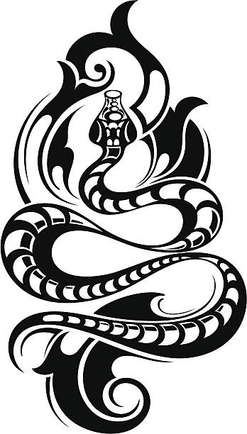 Snake Tattoo Snake tattoo with black flames shoulder tribal tattoos for men stock illustrations