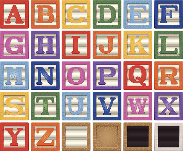 stockillustraties, clipart, cartoons en iconen met wooden alphabet blocks - baby
