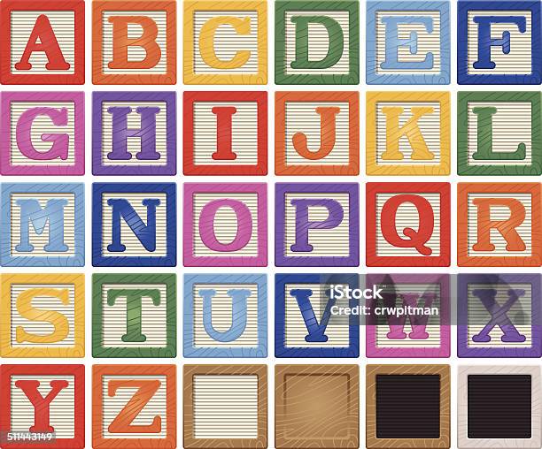 Wooden Alphabet Blocks Stock Illustration - Download Image Now - Toy Block, Block Shape, Alphabet