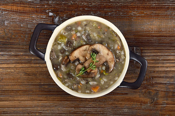 seta sopa de cebada - vegetable barley soup fotografías e imágenes de stock