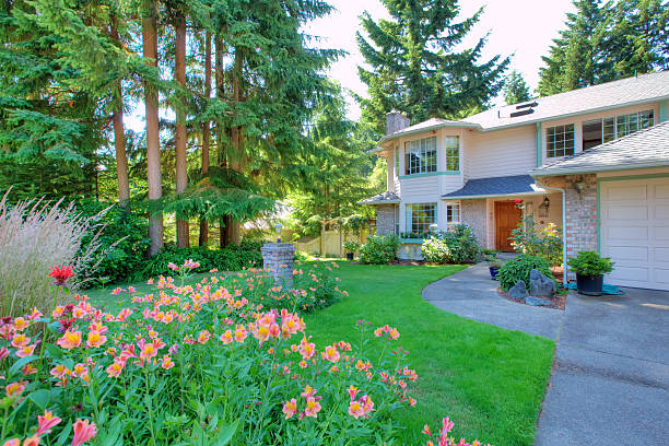 istock Beautiful yard filled with greenery and flowers. 511458172
