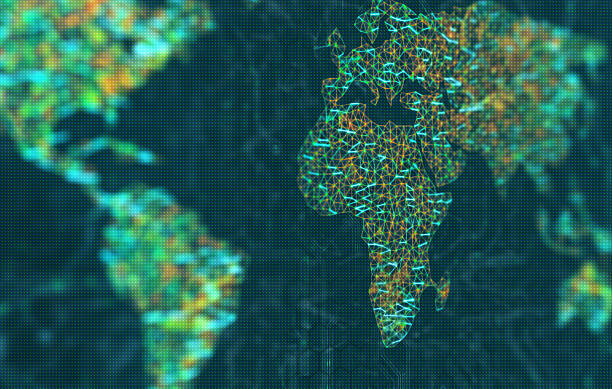 The map of the world represented by illuminated digital connections. 3D image with depth of field on a LED screen.