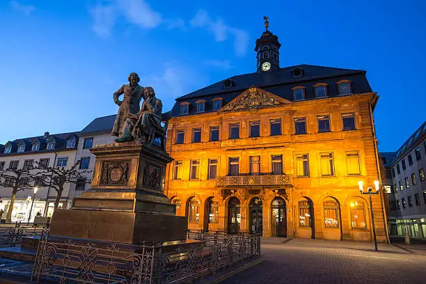 hanau germany townhall in the evening