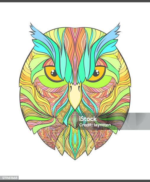 Bright Colorful Print With The Sketch Owl Modern Bird Stock Illustration - Download Image Now