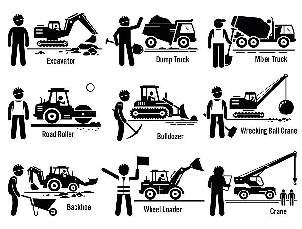 ilustrații de stoc cu vehicule de constructii de transport și de lucru set - greu