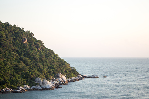 Sea and mountain view background.