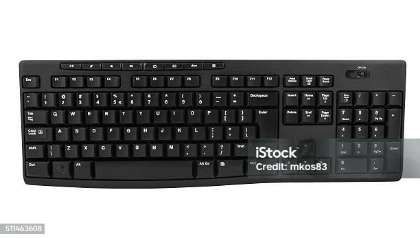 Wireless Computer Keyboard On White Background Stock Photo - Download Image Now - Computer Keyboard, Black Color, Number