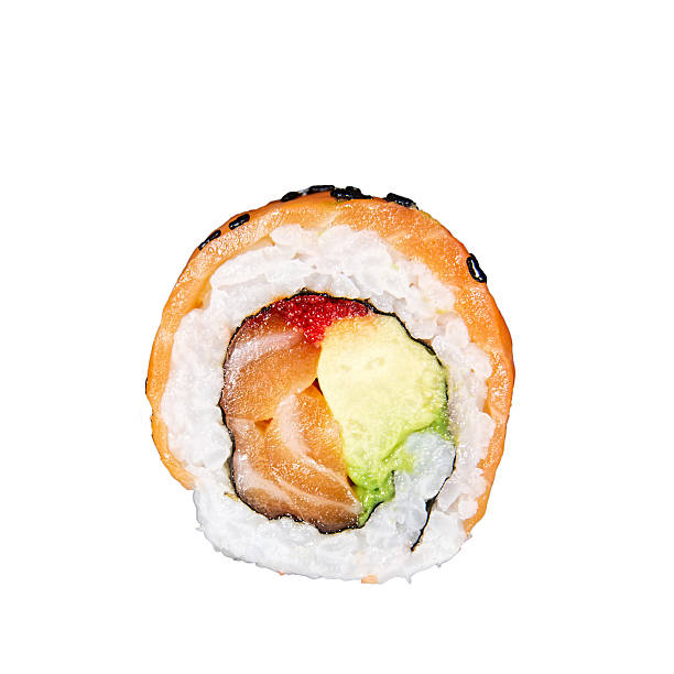 istock Piece salmon sushi isolated on white background 511463910
