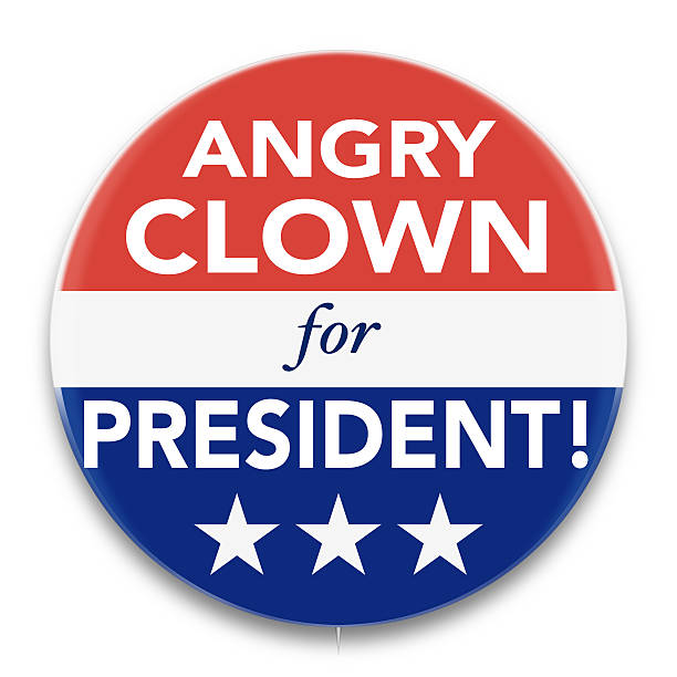 Political Pin Promoting Angry Clown for President stock photo