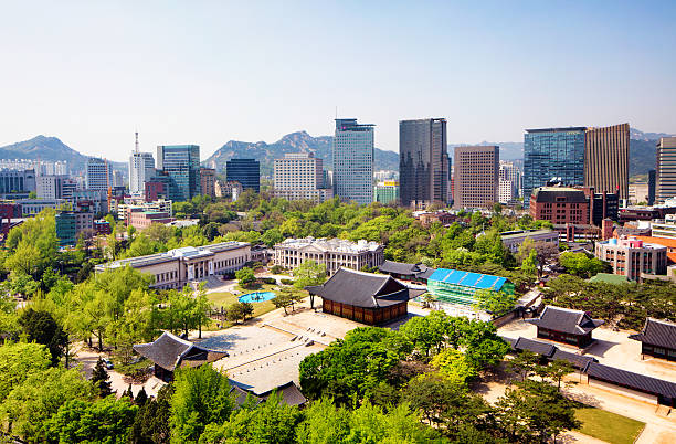 Seoul skyline daytime featuring Deoksugung Palace