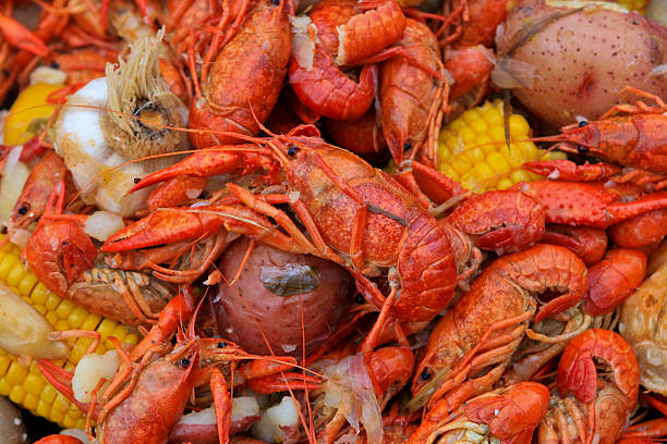 crawfish boil - cangrejo de río marisco fotografías e imágenes de stock