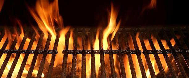 istock Empty Hot Flaming Charcoal Barbecue Grill With Bright Flame Isol 511471596