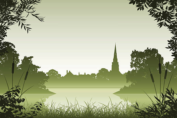 Landscape with Church vector art illustration