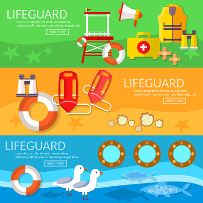 Lifeguards banners professional lifeguard on the beach vector illustration