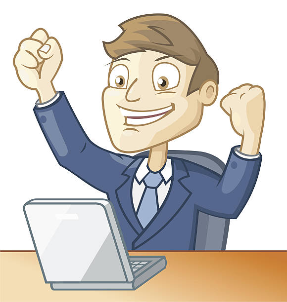 Great idea Businessman has found solution while working on the computer good looking man looking up stock illustrations
