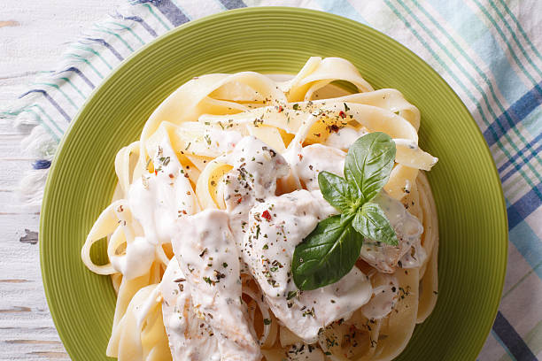 istock alfredo pasta in cream sauce with chicken closeup. horizontal 511476590