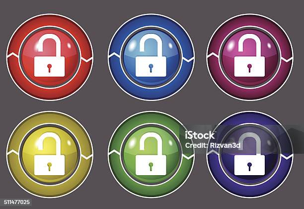 Unlock Circular Colorful Vector Web Button Icon Set Stock Illustration - Download Image Now