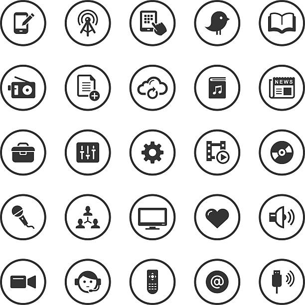 kreis symbole set/medien - input device usb cable sharing symbol stock-grafiken, -clipart, -cartoons und -symbole