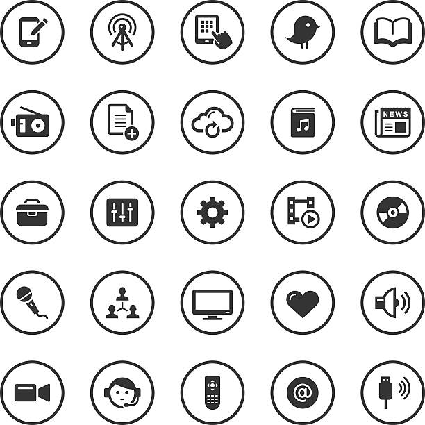 illustrations, cliparts, dessins animés et icônes de cercle des icônes set/media - input device usb cable sharing symbol