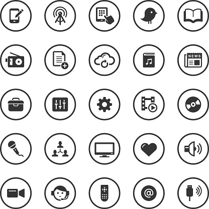 An illustration of media icons set for your web page, presentation, & design products.