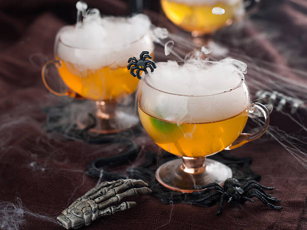 Halloween drink Halloween drink for party, selective focus yellow spider stock pictures, royalty-free photos & images