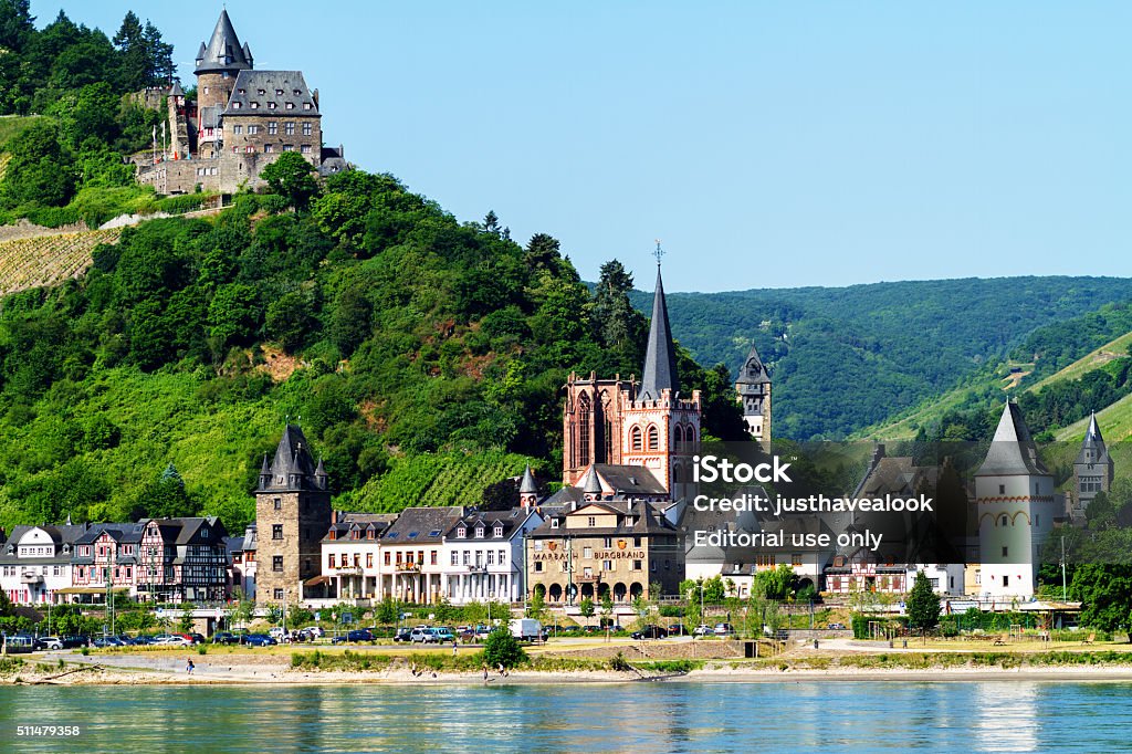 Bacharach and castle Burg Stahleck Bacharach, Germany - June 4, 2015: Bacharach and castle Burg Stahleck in summer. Western riverside of Rhine. Architecture Stock Photo