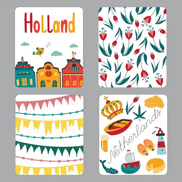 Vector illustration of Netherlands set of cards