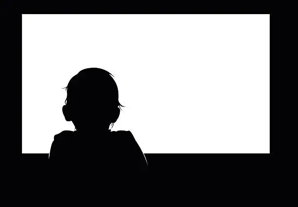 Vector illustration of Little baby boy watching blank white television screen.