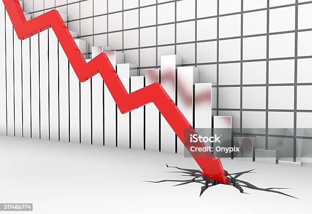 Red 3d Arrow Graph Moves Down Stock Photo - Download Image Now - Negative Emotion, Rudeness, Home Finances