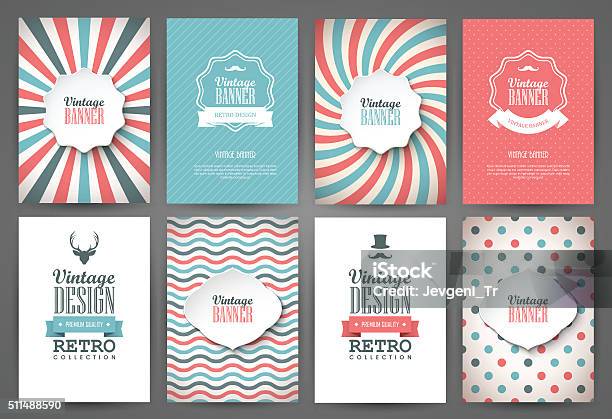 Set Of Brochures In Vintage Style Stock Illustration - Download Image Now - Abstract, Advertisement, Art