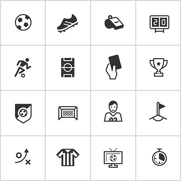 ilustraciones, imágenes clip art, dibujos animados e iconos de stock de fútbol serie inky iconos — - símbolo deportivo