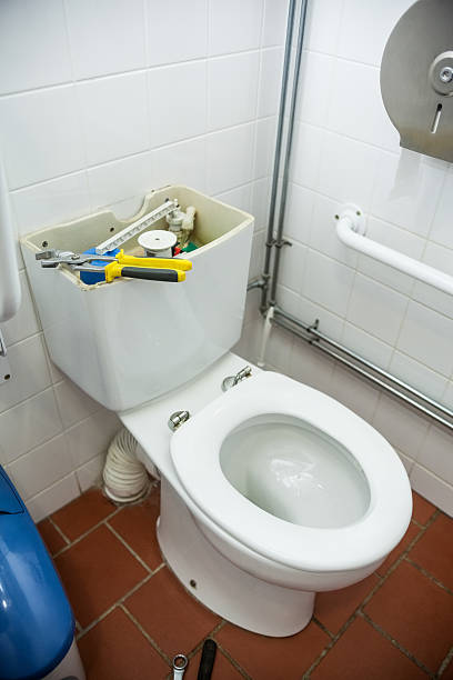 istock Close up of pliers lying on open toilet 511503805